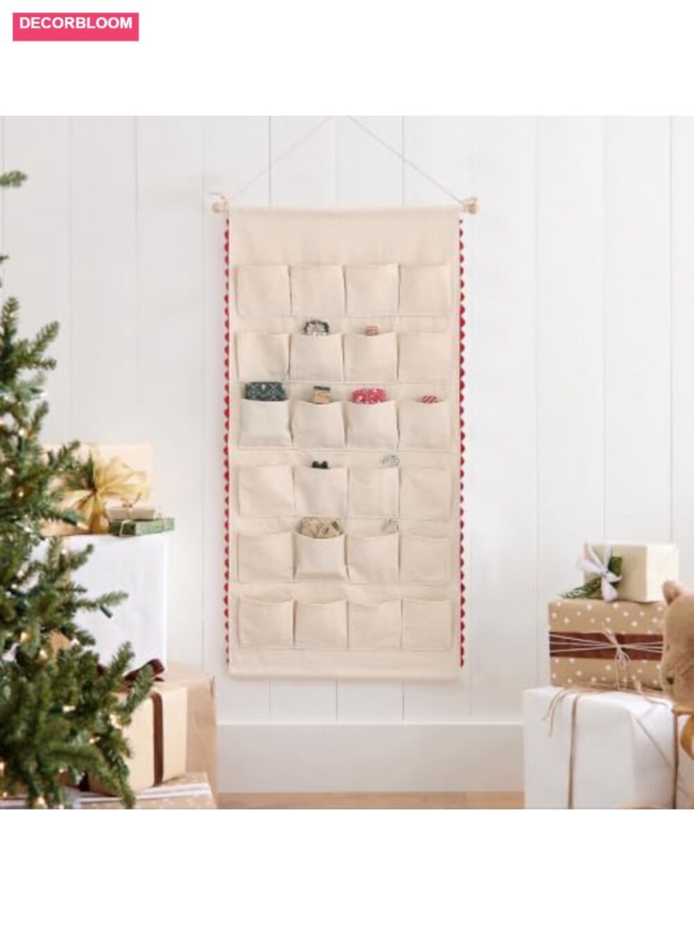 Fabric Hanging Advent Calendar 24 Pockets Canvas Christmas Countdown